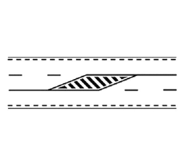 Road marking with three lanes, for the alternative allocation of two lanes for one or the other traffic direction