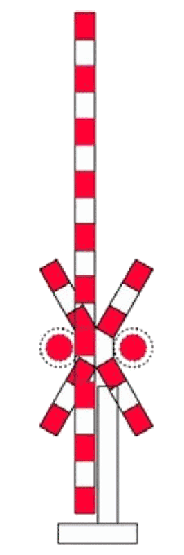 Trecere la nivel cu o cale ferată simplă cu semibarieră, prevăzută cu semnale luminoase de avertizare a apropierii trenului