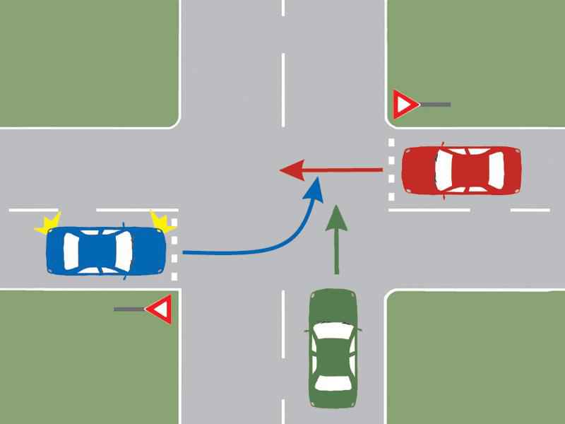 In what order will the motor vehicles pass through the intersection shown?