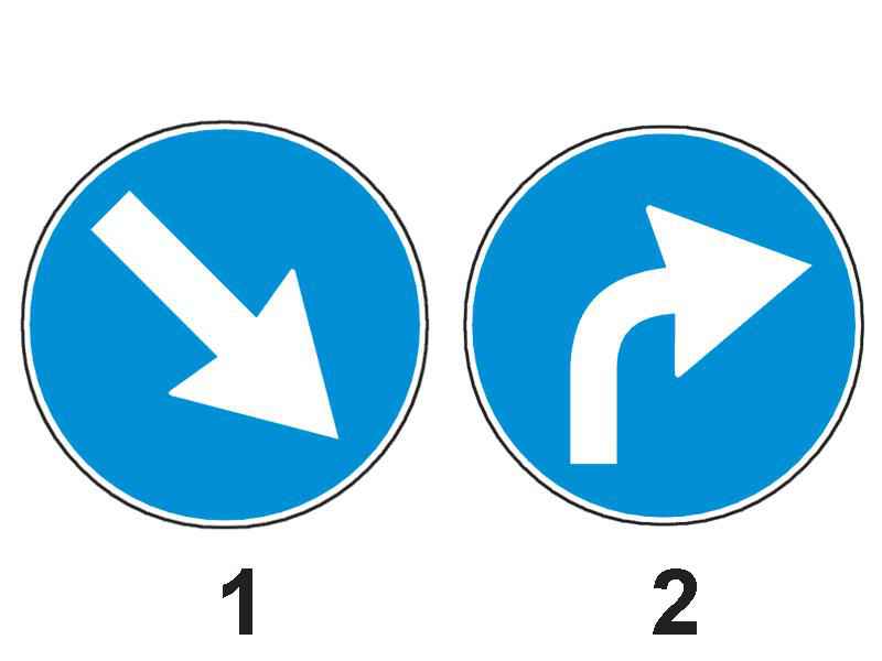 Which of the signs obliges to changing the direction of movement on the first street to the right?