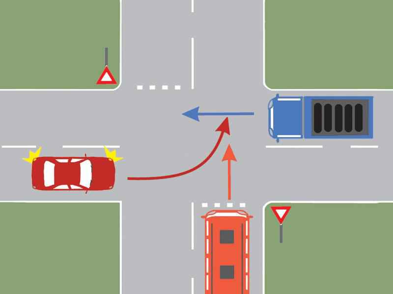 Which motor vehicle will pass first through the intersections?