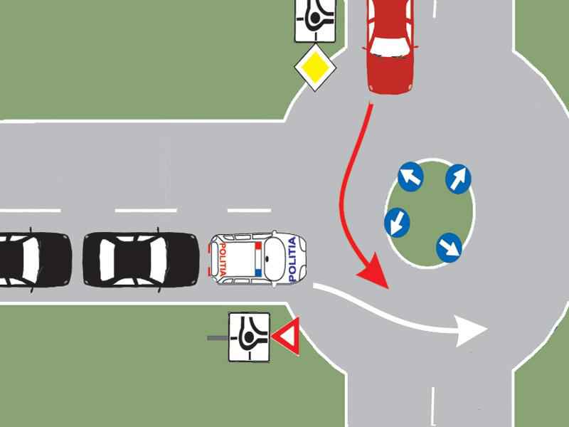 How do you proceed if you are in the red car and notice that from the road without priority a column with priority regime is approaching?