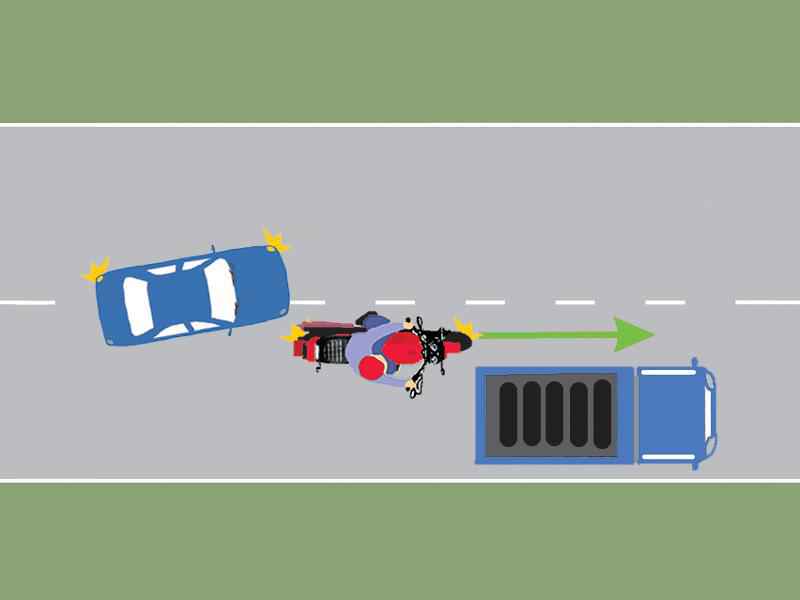 You are driving the blue car. Did you correctly begin overtaking the motorcycle?