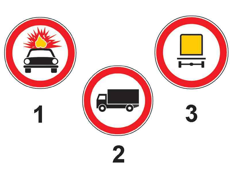 Which of the adjacent signs prohibits the access of the trucks that transport easily flammable loads?