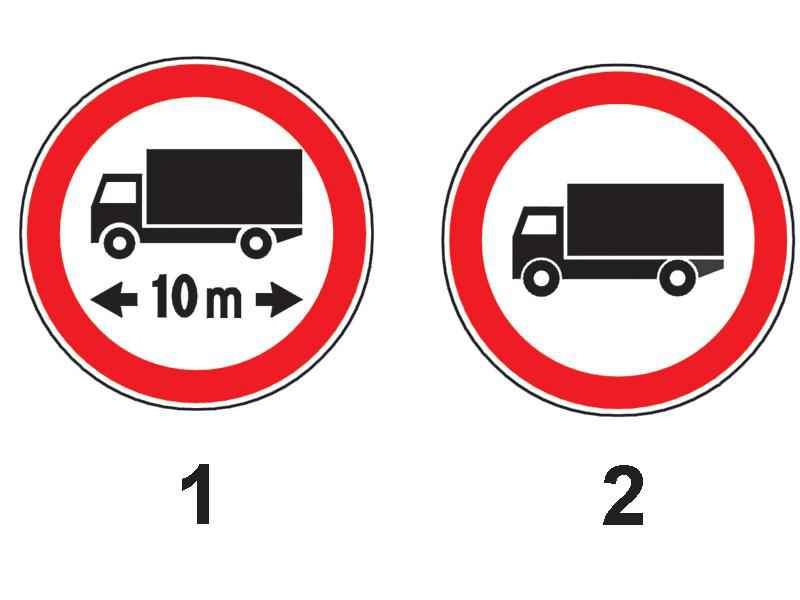 Which of the signs shown prohibits the access of trucks with trailer, whose total length is greater than 10 m?