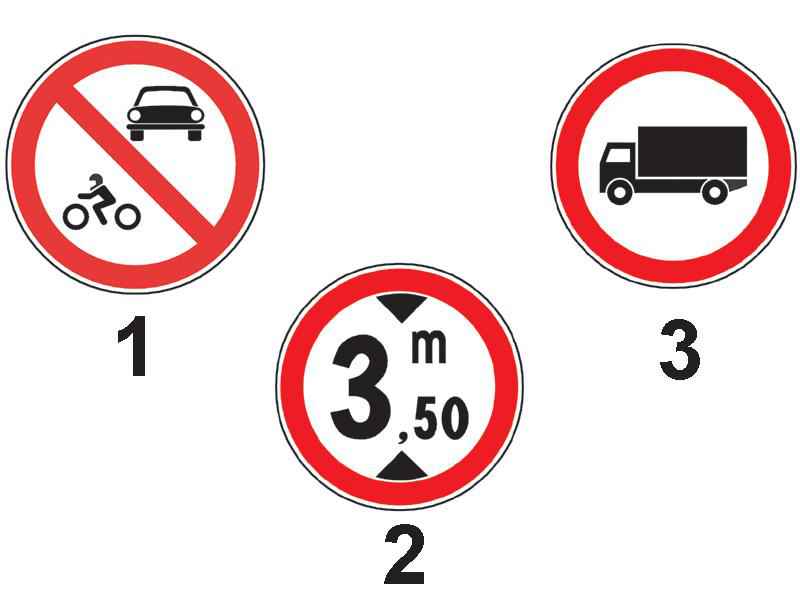 Care dintre indicatoarele alăturate interzice accesul autocamioanelor a căror înălțime este mai mare de 3,5 m?