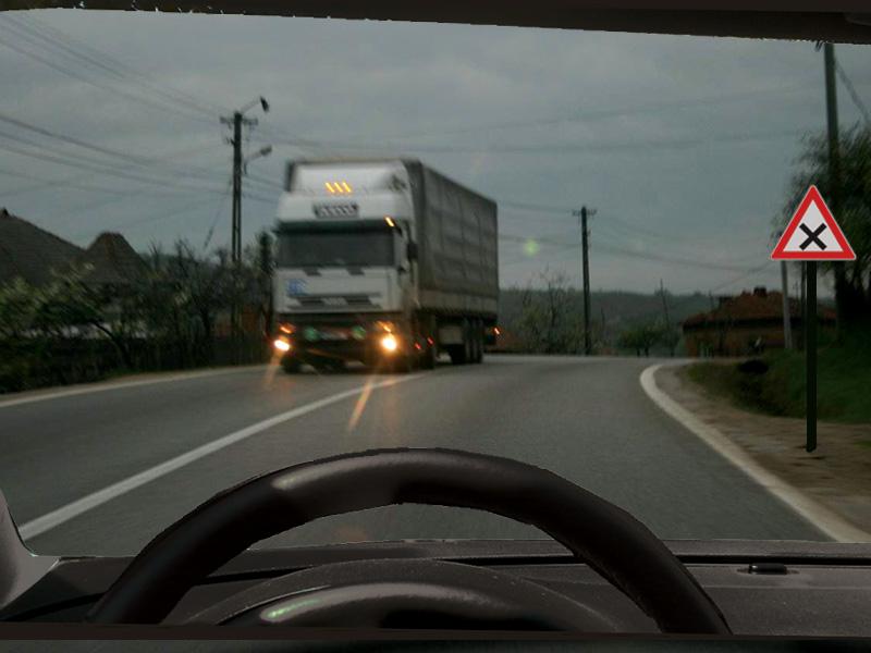 In the given situation, in order to signal your presence, will you alternately switch the high‑beam headlights with the low‑beam headlights?