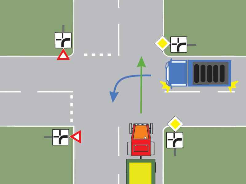 Which motor vehicle in the image must give way?