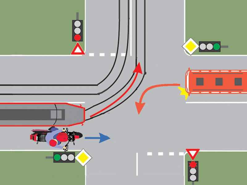 The driver of the bus in the image must to give priority: