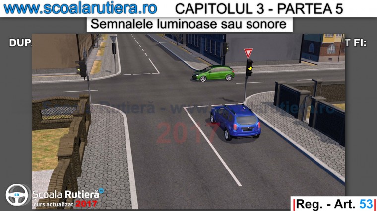 semnificatia semnalului galbe intermitent al unui semafor cu trei culori