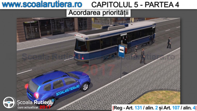 pierde prioritatea vehiculul care se afla in spatele unui tramvai oprit in statia fara refugiu fata de pietonii de pe partea carosabila